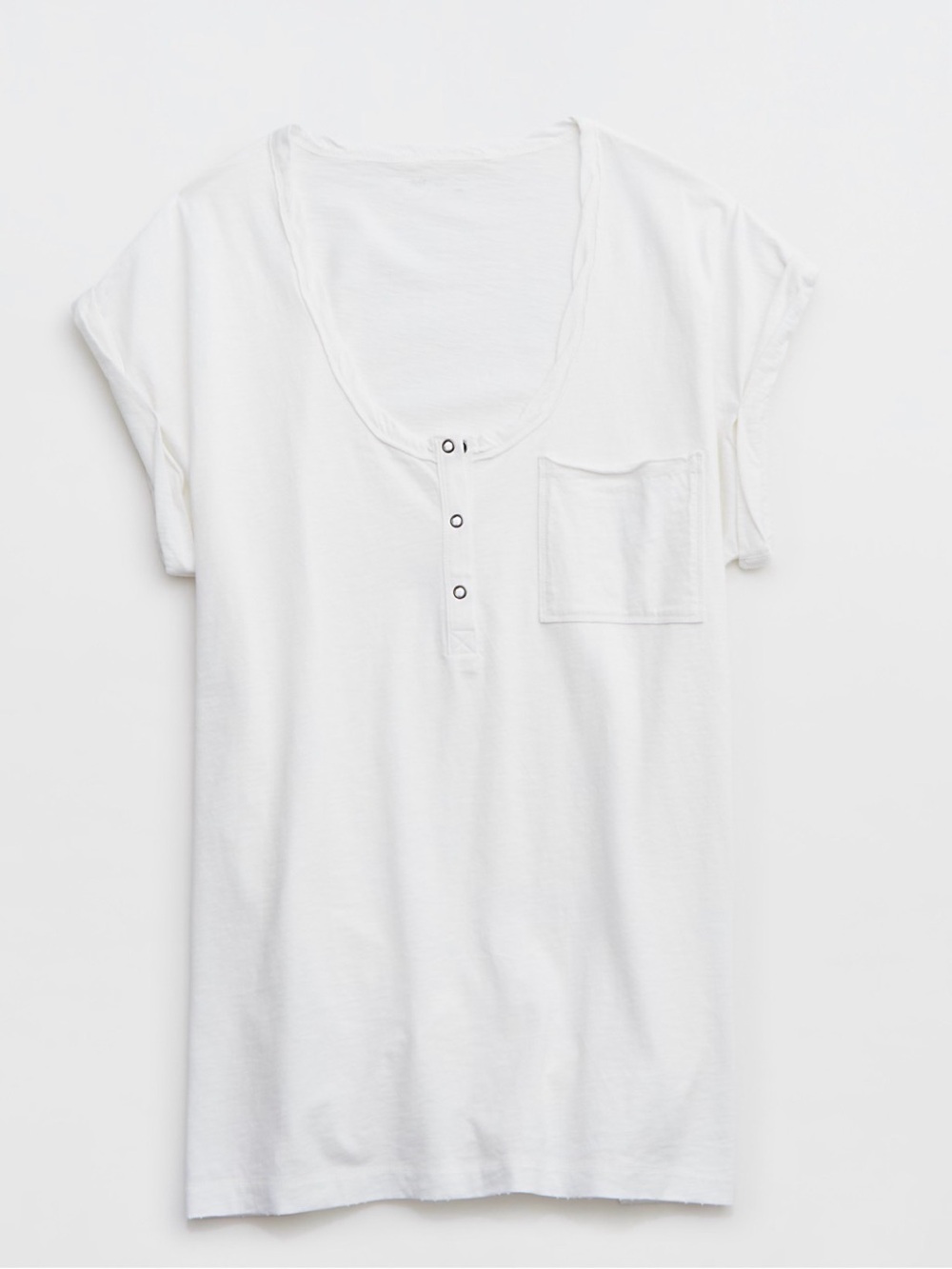 Aerie Oversized White Henley T-Shirt